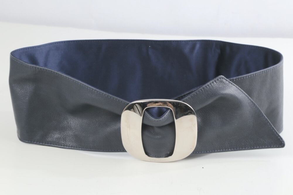 Giorgio Armani Reversible Navy Satin Leather Wide Belt Size 42 Italy Designer